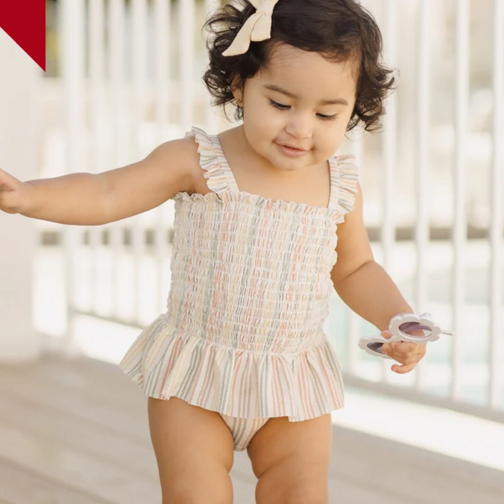 Quincy Mae - Smocked One-Piece Swimsuit - Multi Stripe